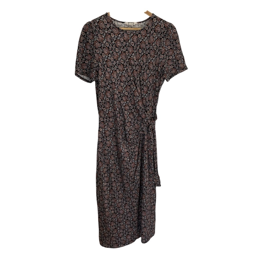 Boden Knot Front Jersey Midi Dress Black Paisley Print Size 12R Tencel Blend